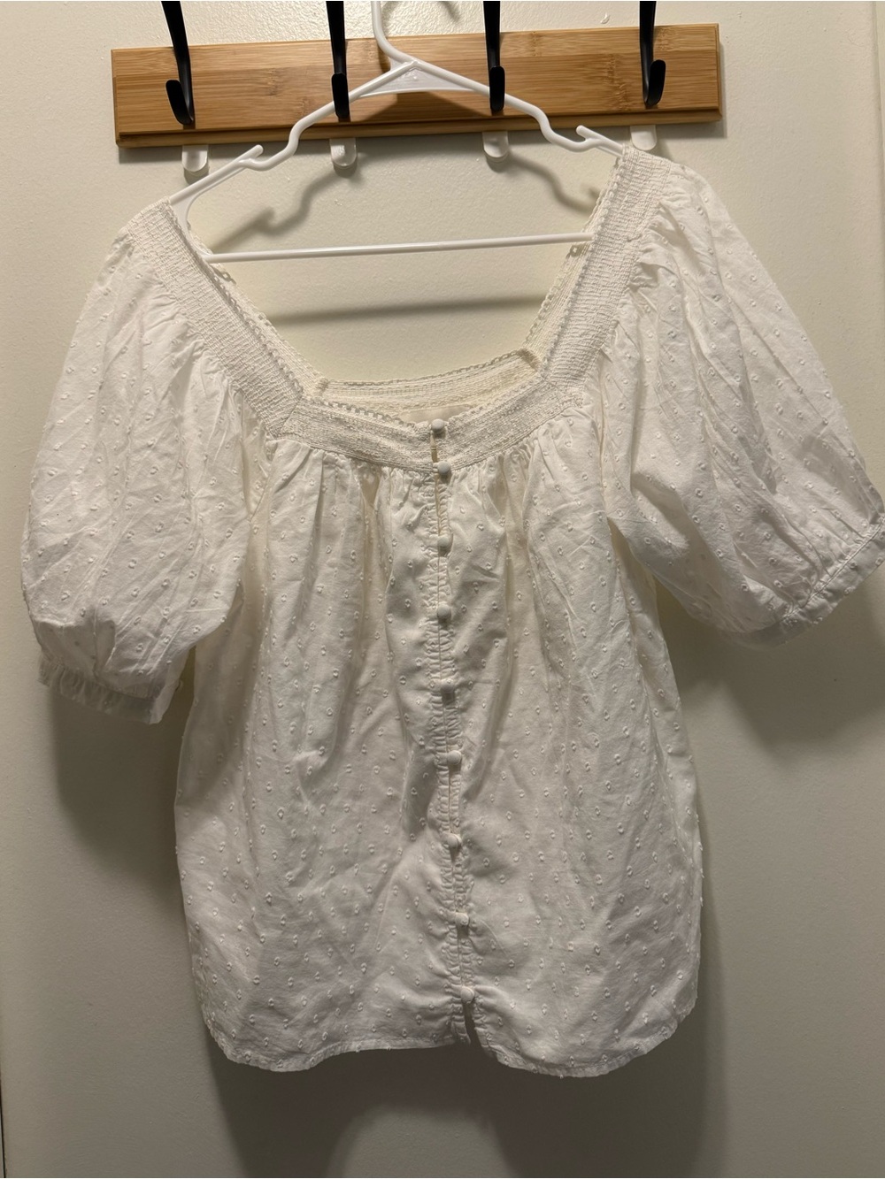 Cleobella White Smocked Bib Collar Blouse